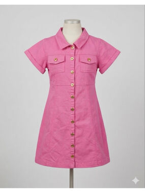 Girls Vince Camuto Pink Denim Mini Dress with Gold Buttons - Size 10